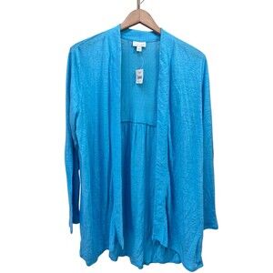 J. Jill Love Linen Cardigan Sweater Aqua Blue Open Front Long Sleeve Size M NWT